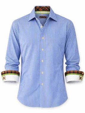 Robert Graham Blue & White Pinstripe Shirt with Plaid Trim
